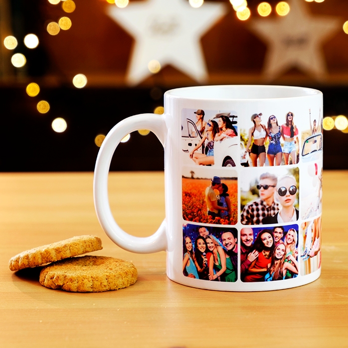 Tazza personalizzata con un collage di 18 foto