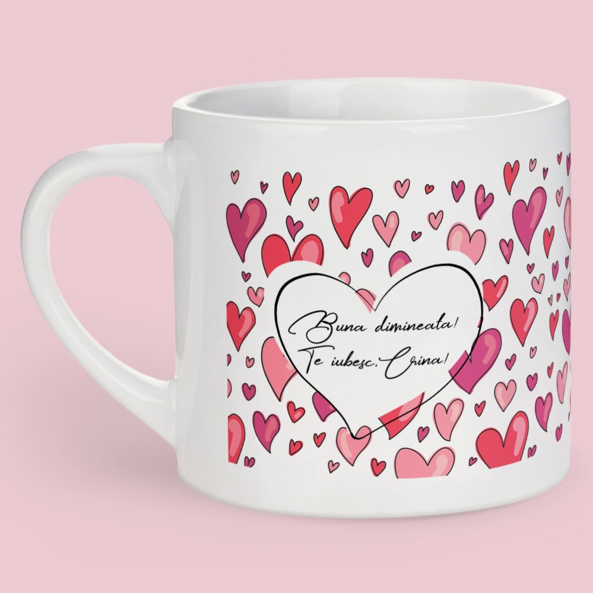 Tazza da caffè espresso a forma di cuoricino con foto e testo