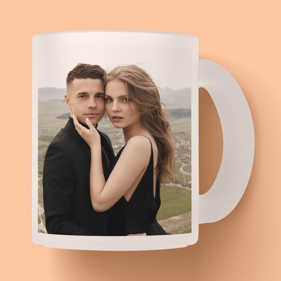 Tazza in vetro opaco personalizzata con 2 foto