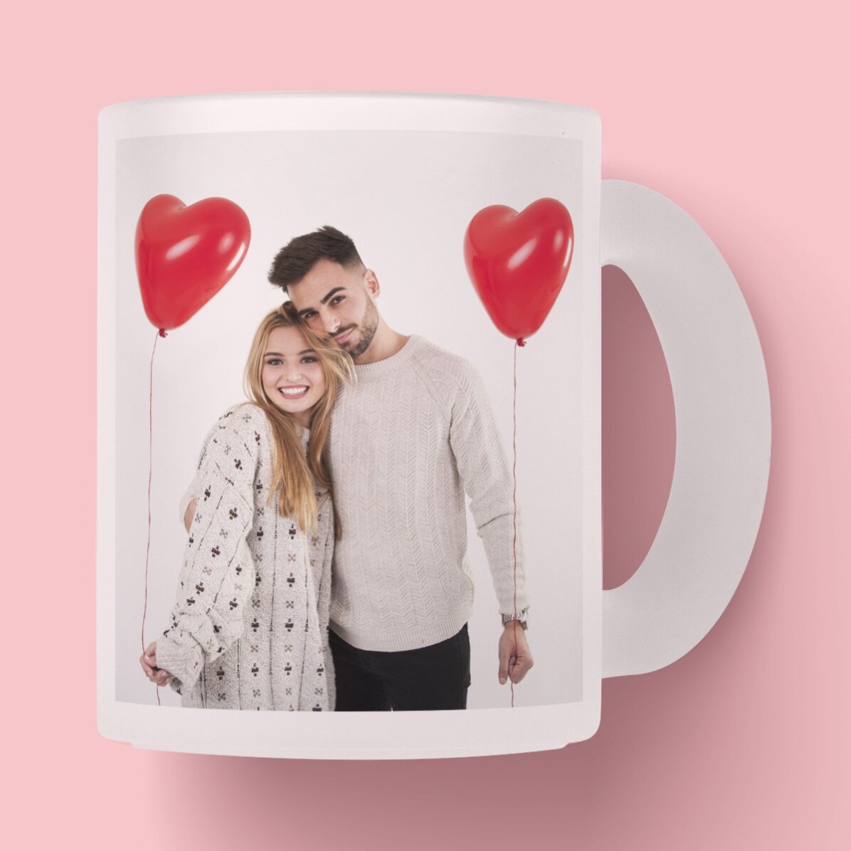 Tazza in vetro opaco personalizzata con una foto e un testo