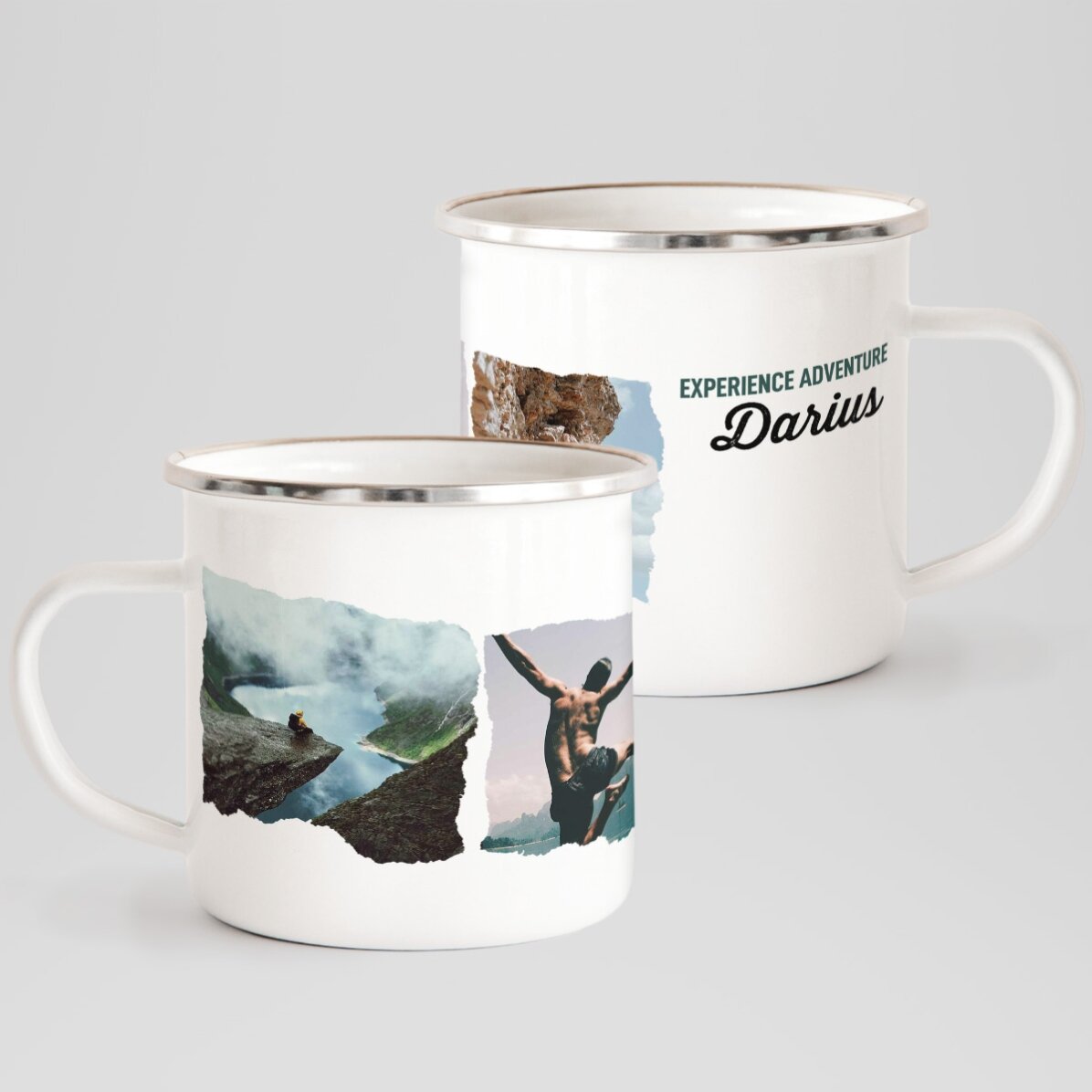 Tazza in metallo smaltato con 3 foto e un messaggio - Experience adventure