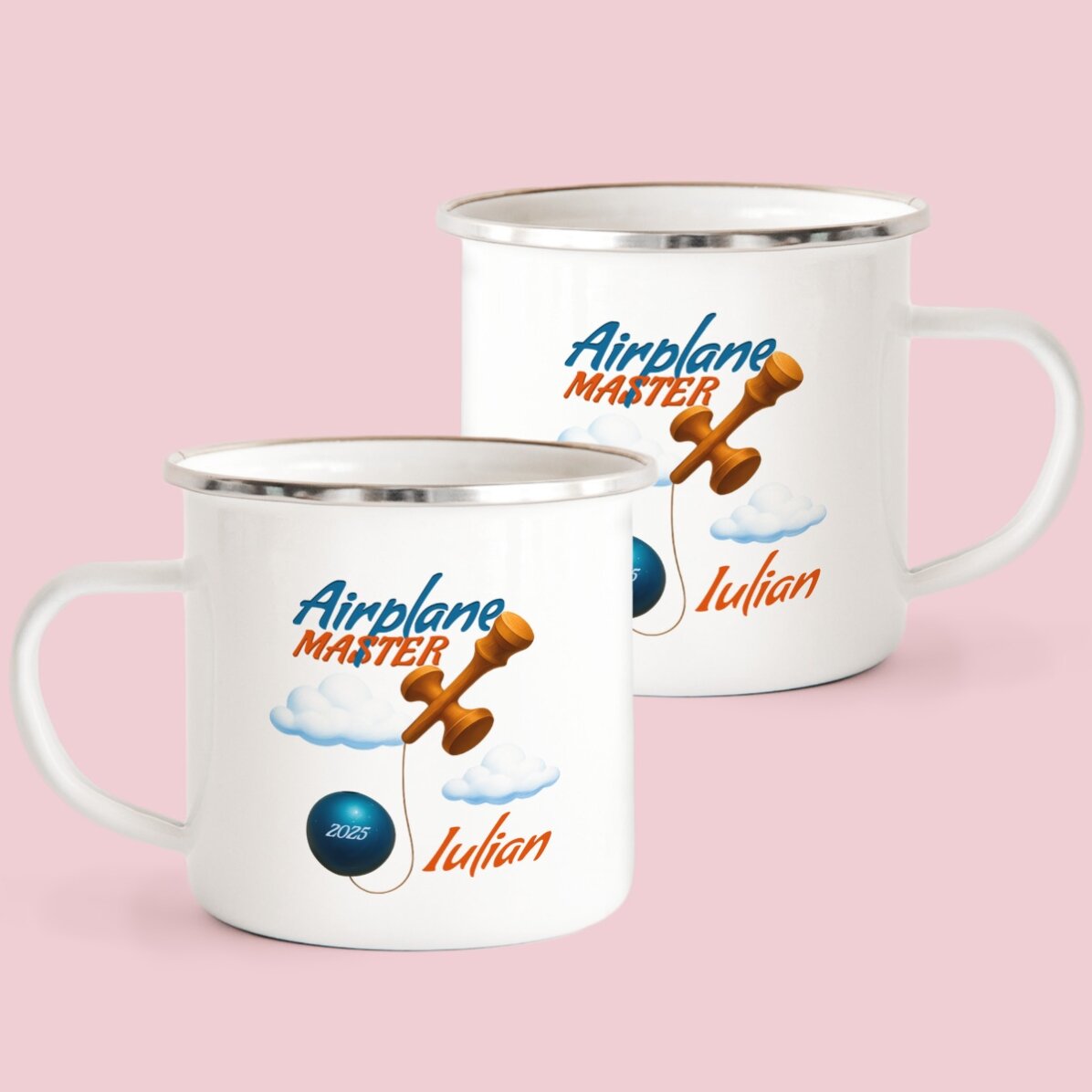 Tazza in metallo smaltata con nome per bambini - Airplane Master