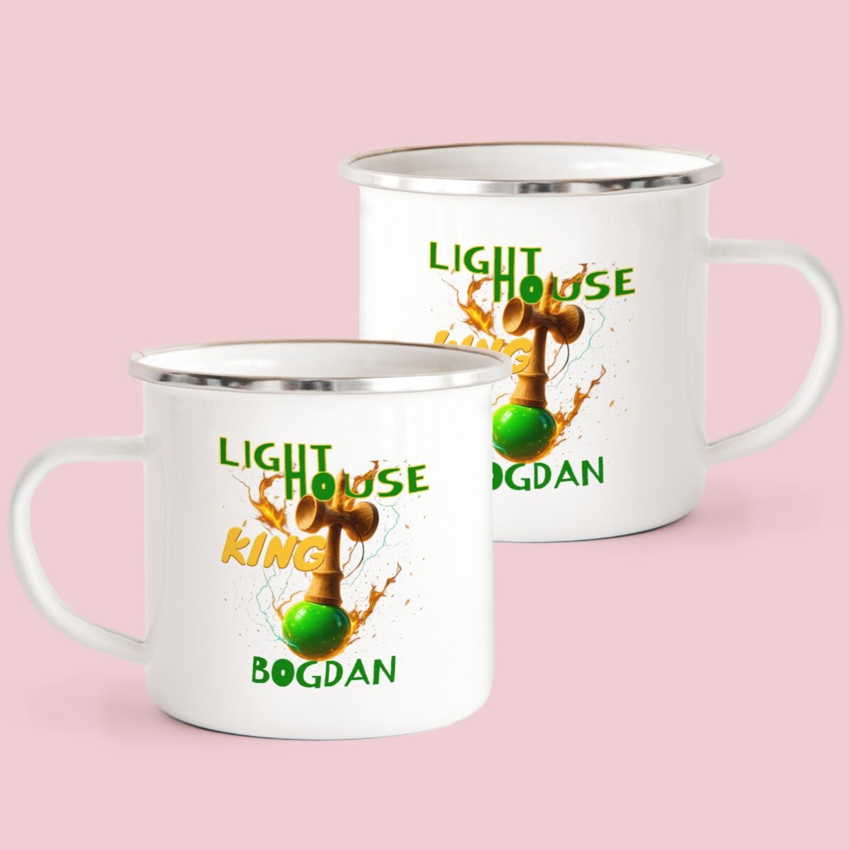 Tazza in metallo smaltato con nome per bambini - Lighthouse King