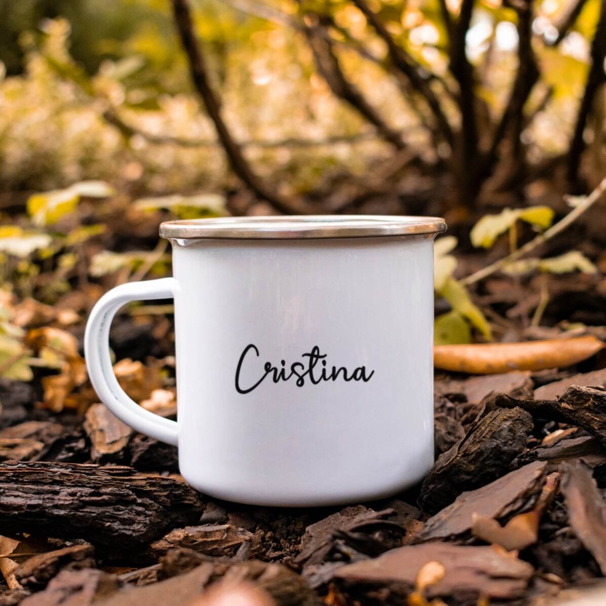 Tazza in metallo smaltato con scritta - I love fall