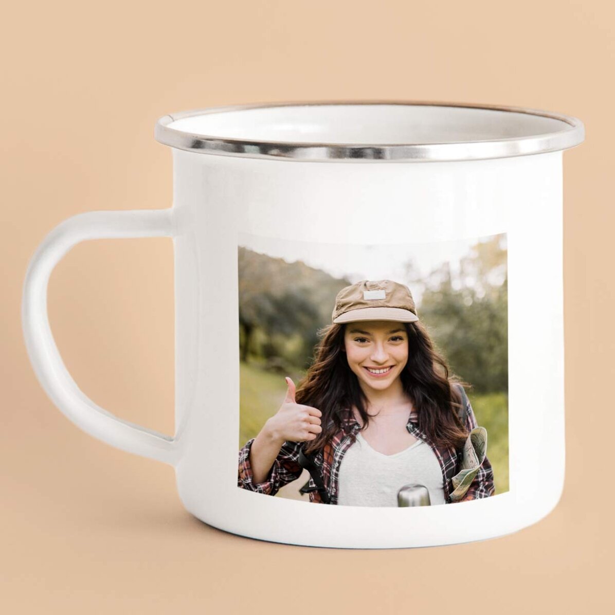 Tazza in metallo smaltato personalizzata con 2 foto