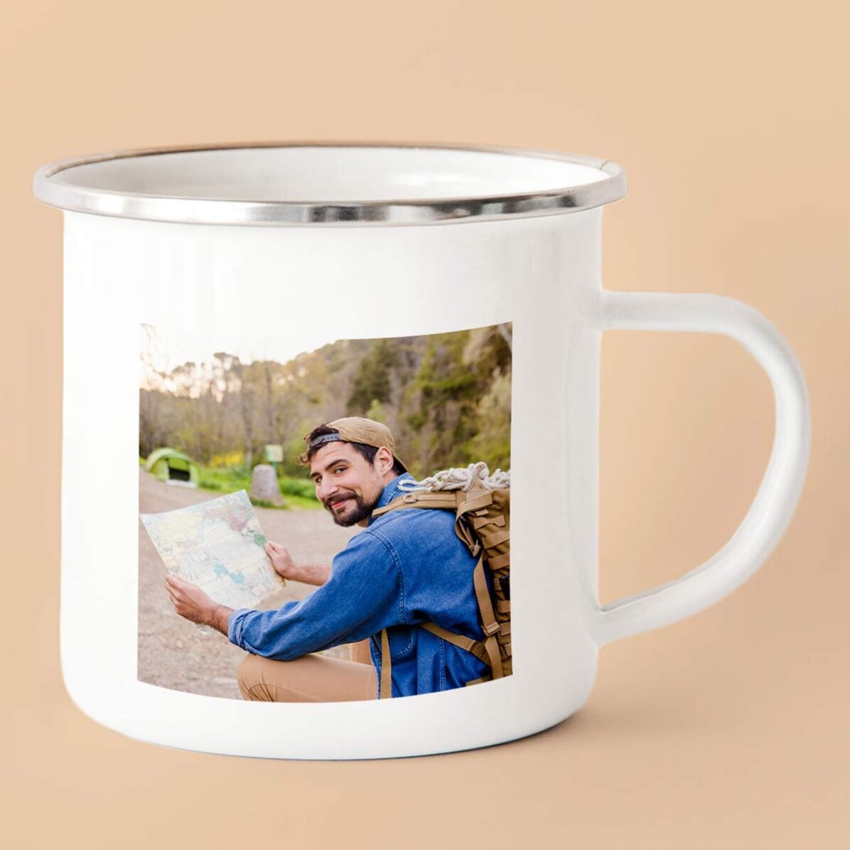 Tazza in metallo smaltato personalizzata con 2 foto
