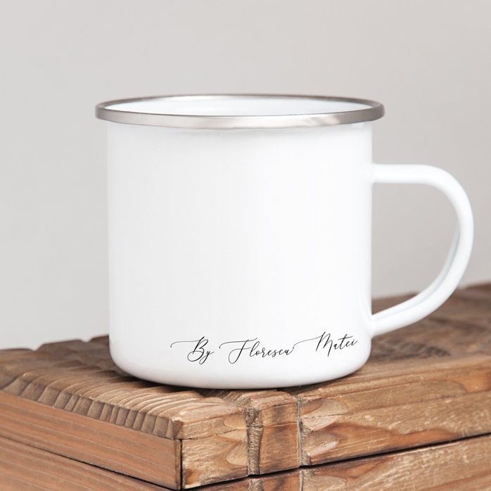 Tazza in metallo smaltato personalizzata, modello con firma