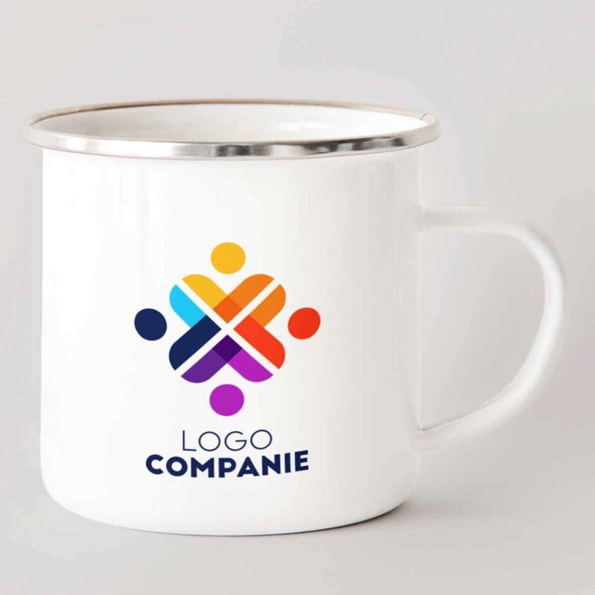 Tazza in metallo smaltato personalizzata con logo su entrambi i lati