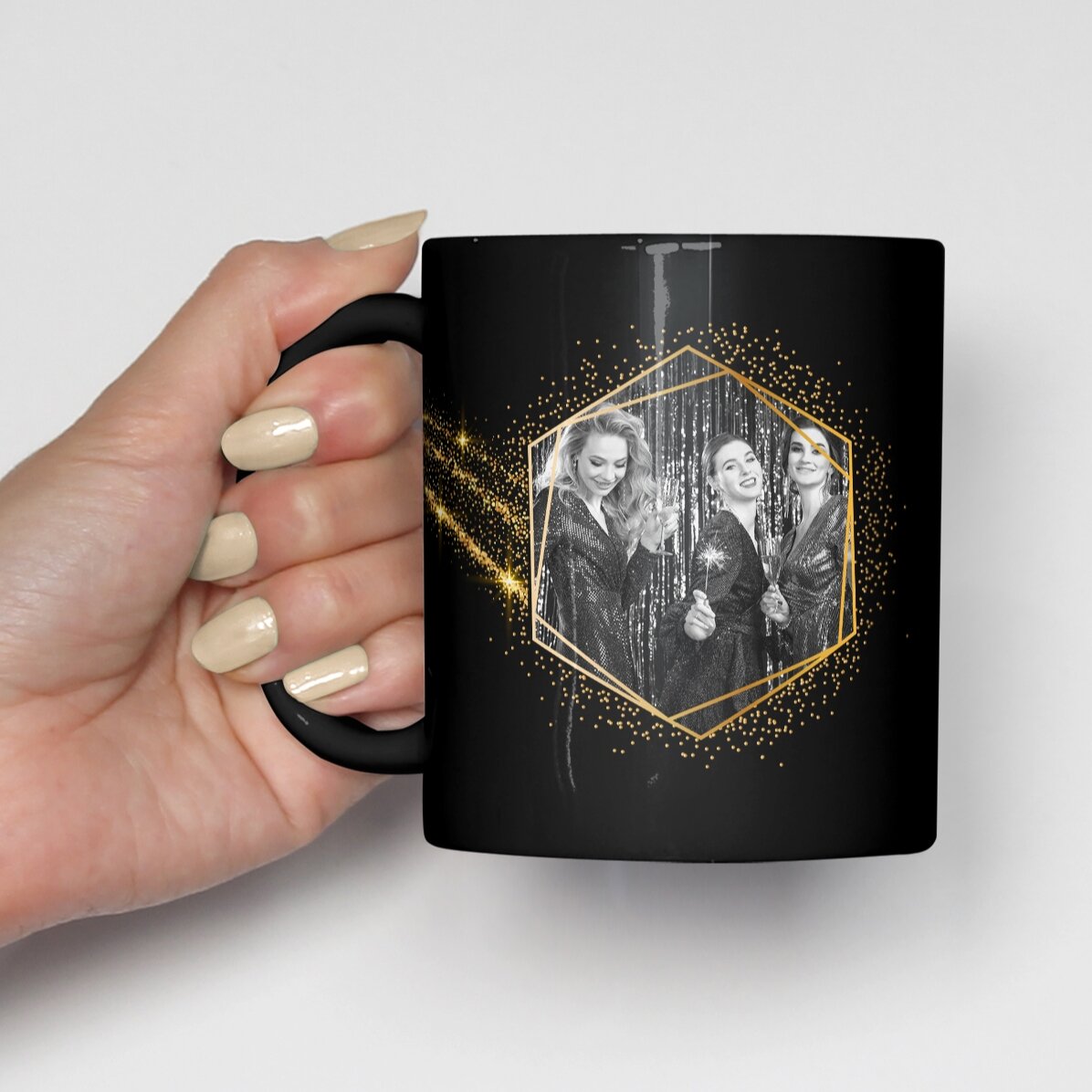 Tazza nera personalizzata con 2 foto