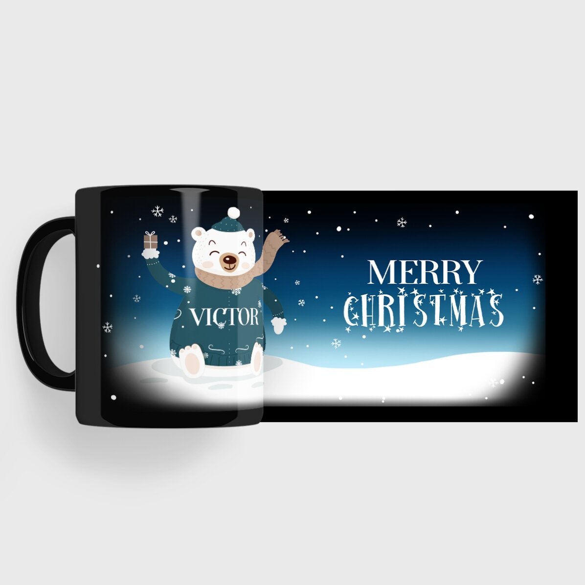 Tazza nera personalizzata con il tuo nome e una frase - Happy Bear