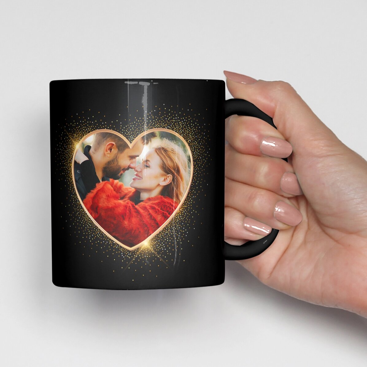 Tazza nera personalizzata con foto e testo - 2 anime