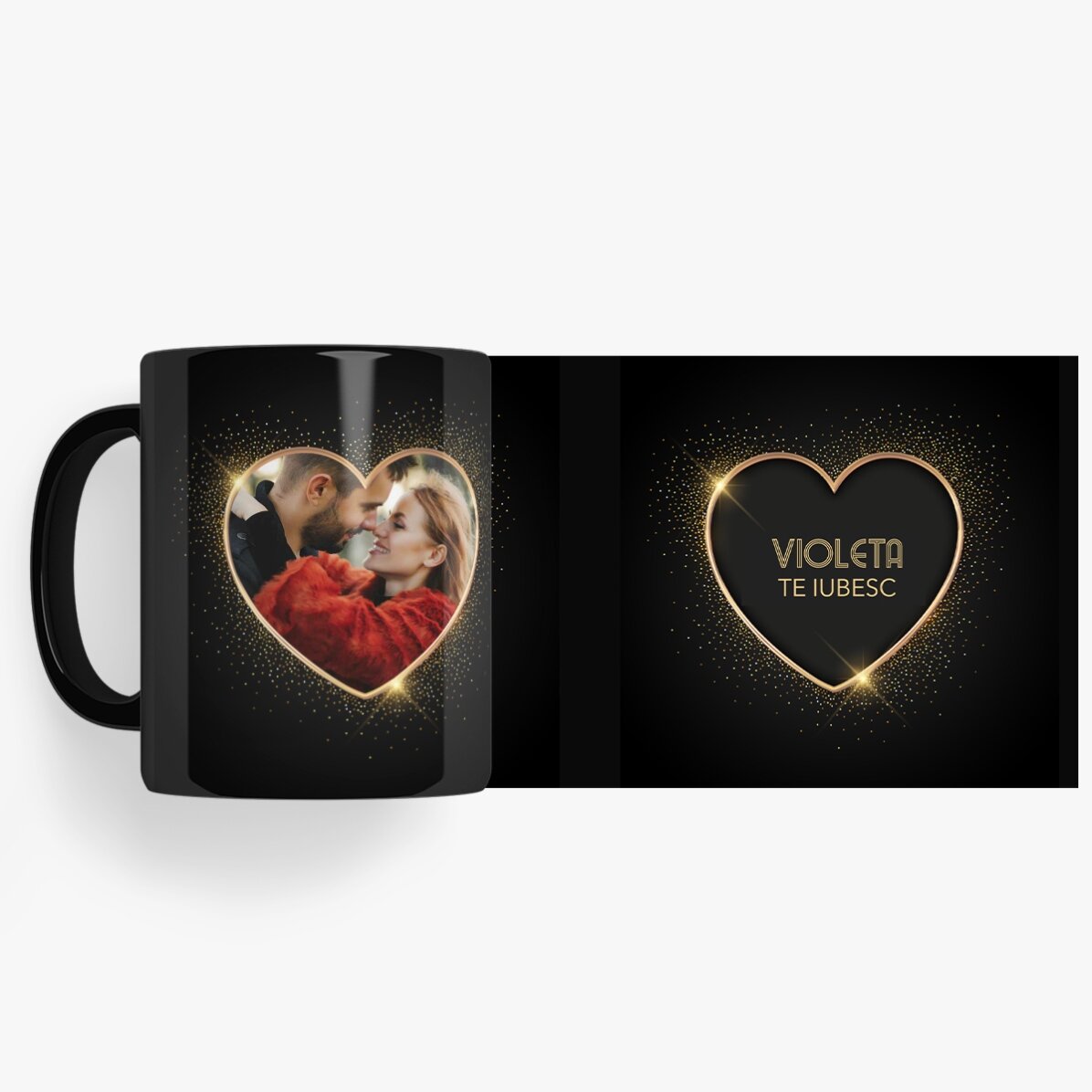 Tazza nera personalizzata con foto e testo - 2 anime