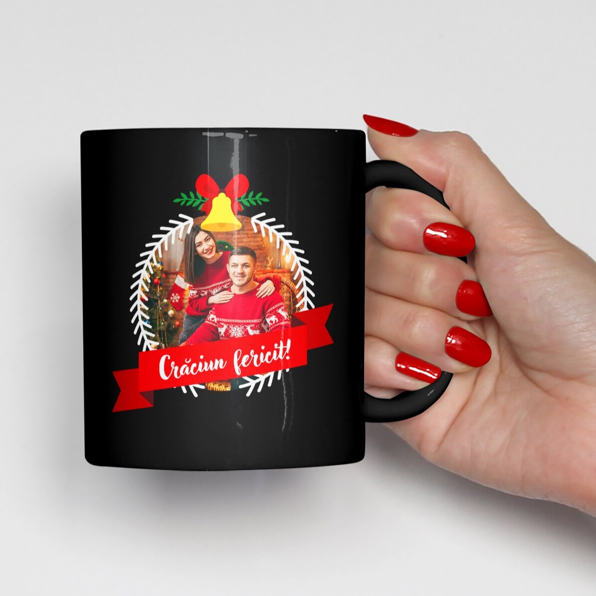 Tazza nera personalizzata con foto e testo - Merry Christmas