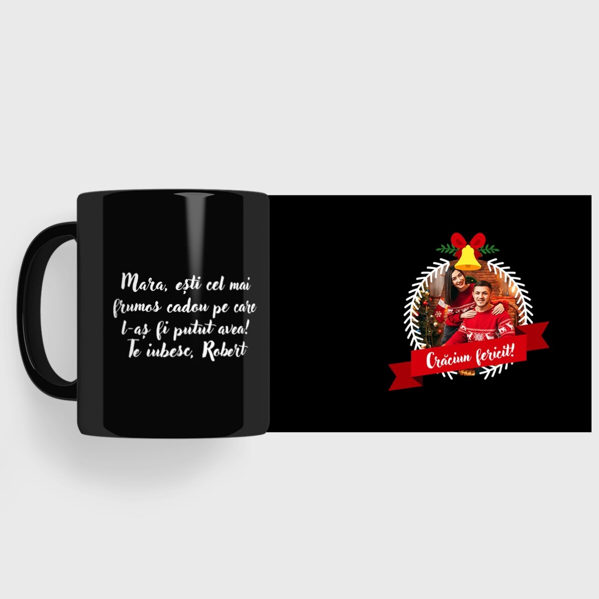 Tazza nera personalizzata con foto e testo - Merry Christmas
