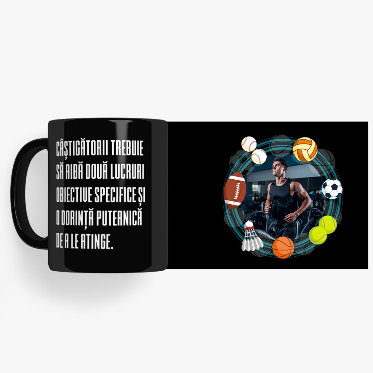 Tazza nera personalizzata con scritta per gli sportivi