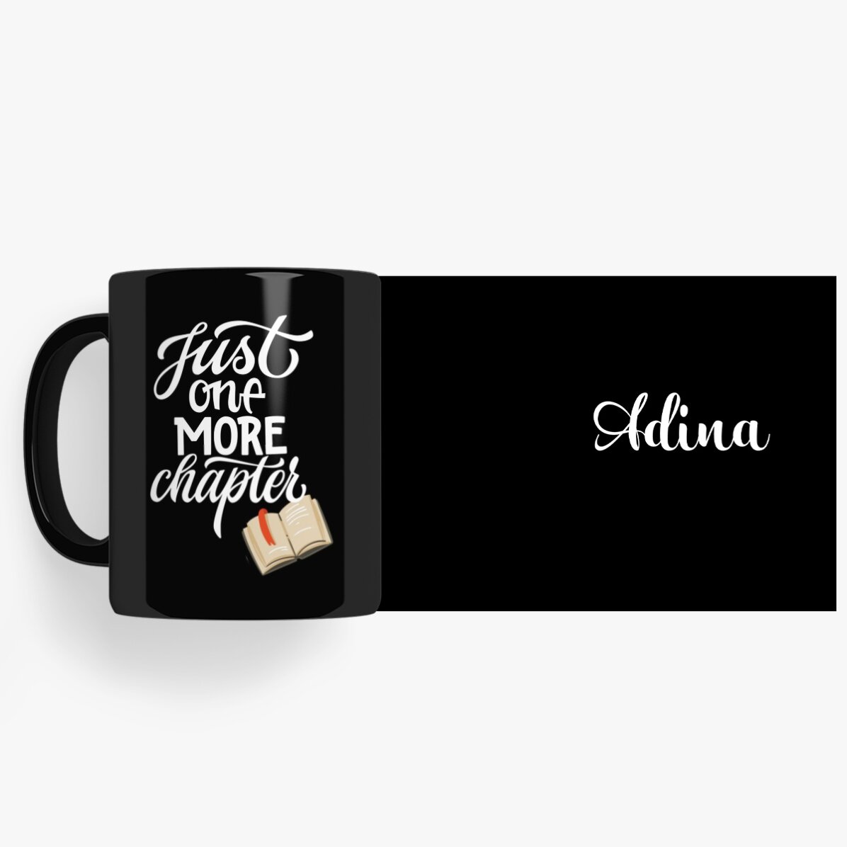 Tazza nera personalizzata con una frase e il tuo nome - One more chapter