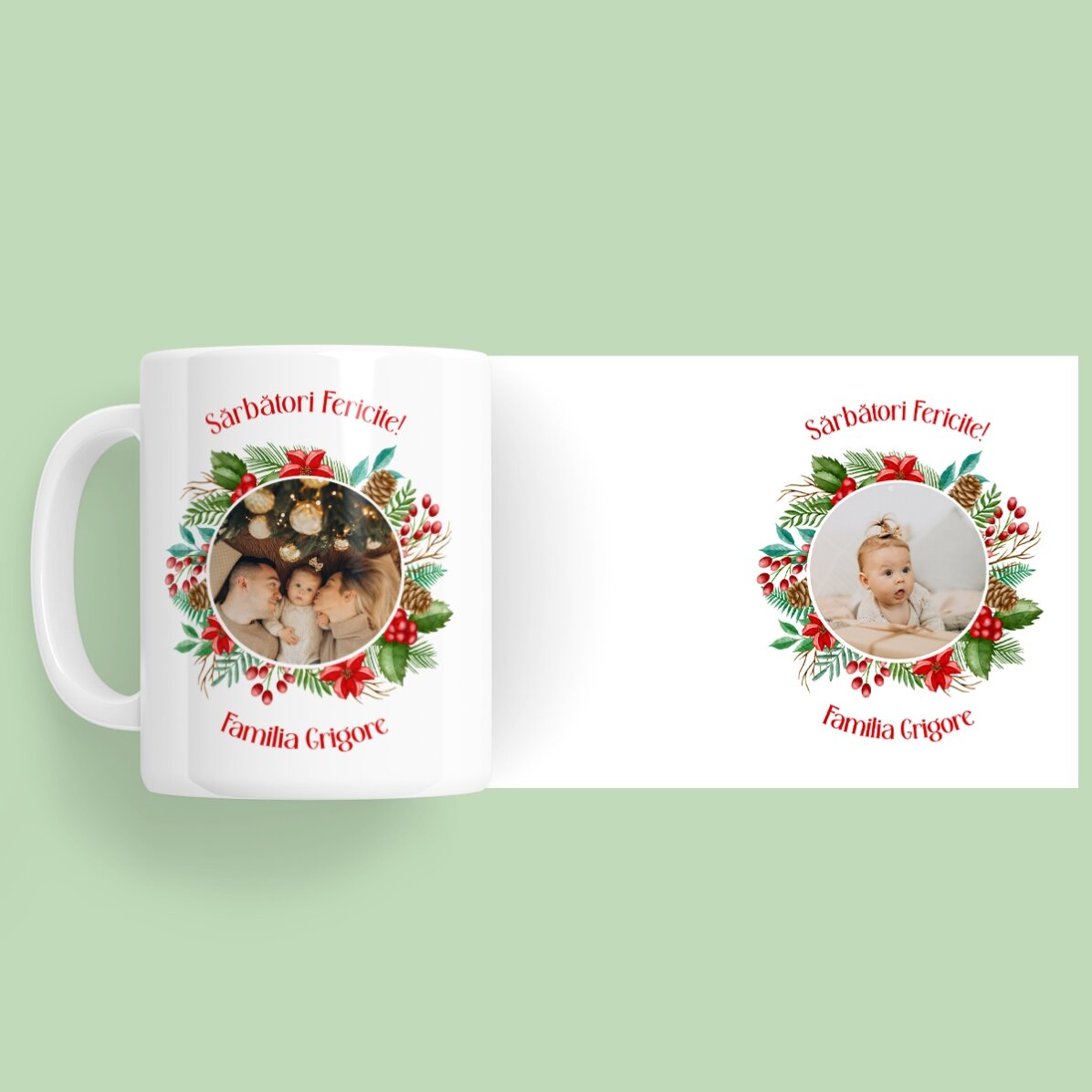 Tazza personalizzata con 2 foto e un messaggio - Buone feste!