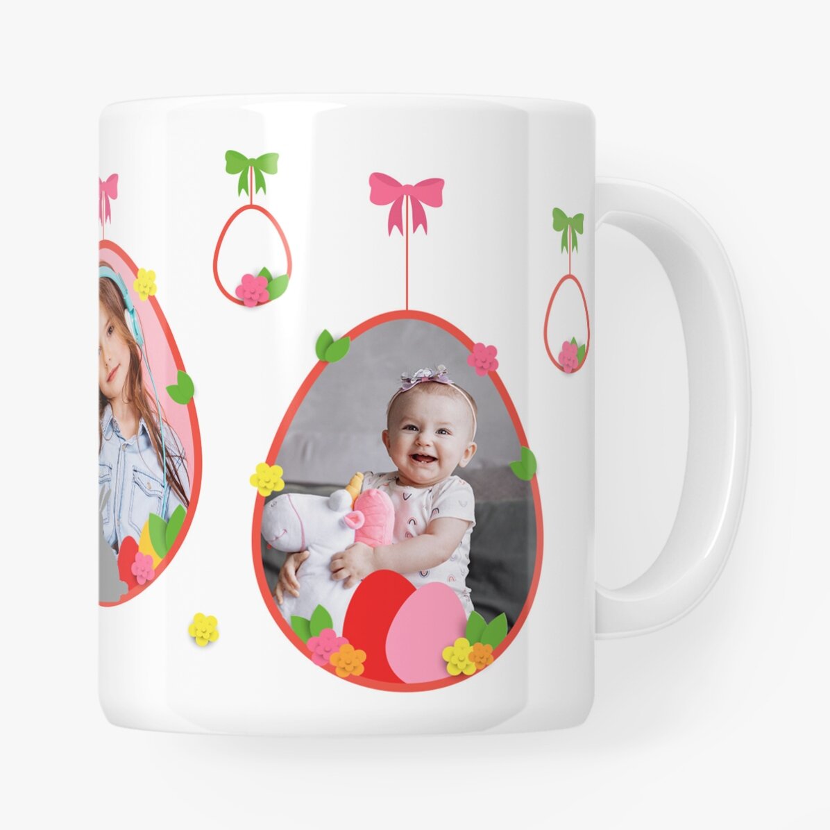 Tazza personalizzata con 2 foto e un testo - Buona Pasqua