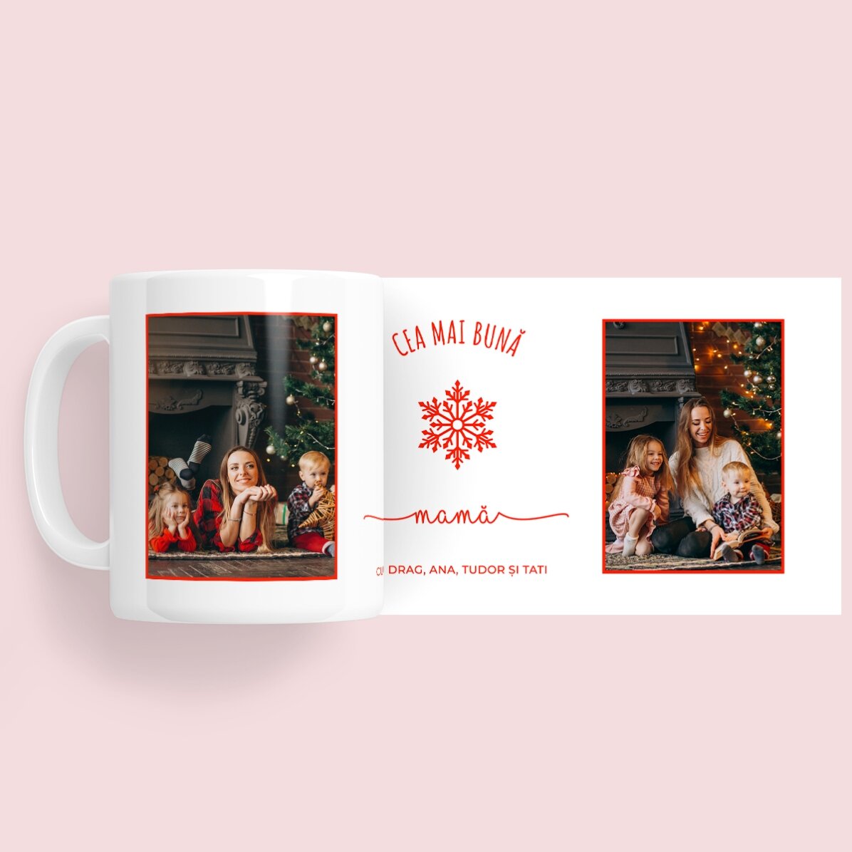 Tazza personalizzata con 2 foto e testo - Snowflake