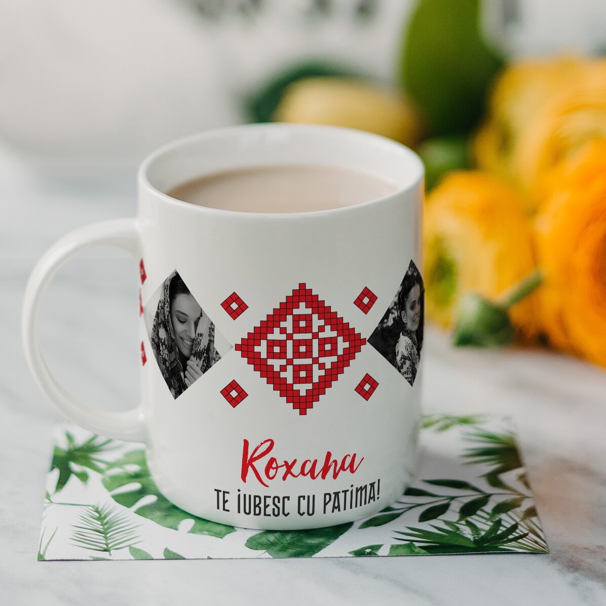 Tazza personalizzata con 2 foto e una frase - Ti amo con tutta l