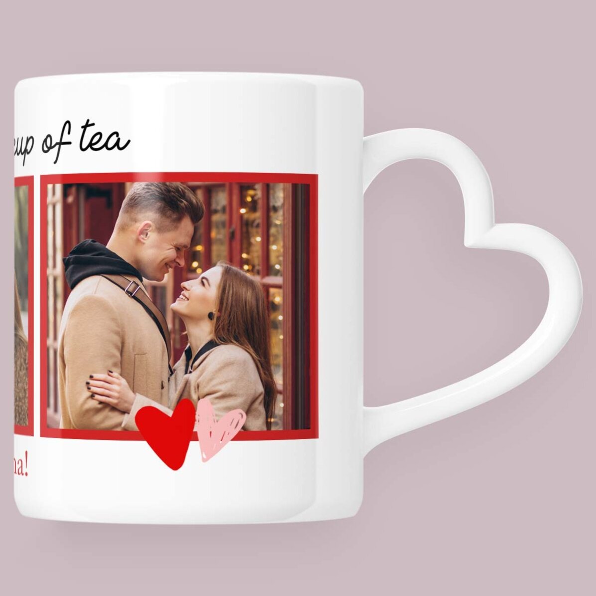 Tazza personalizzata con 3 foto e testo - My favorite - modello con manico a forma di cuore