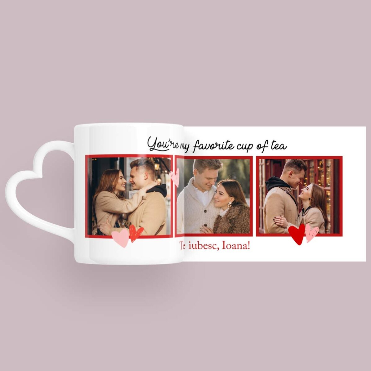 Tazza personalizzata con 3 foto e testo - My favorite - modello con manico a forma di cuore