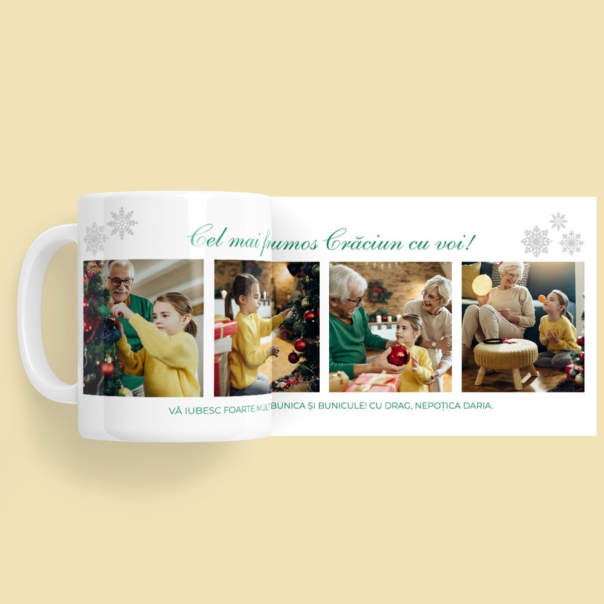 Tazza personalizzata con 4 foto e un messaggio di Natale per i nonni