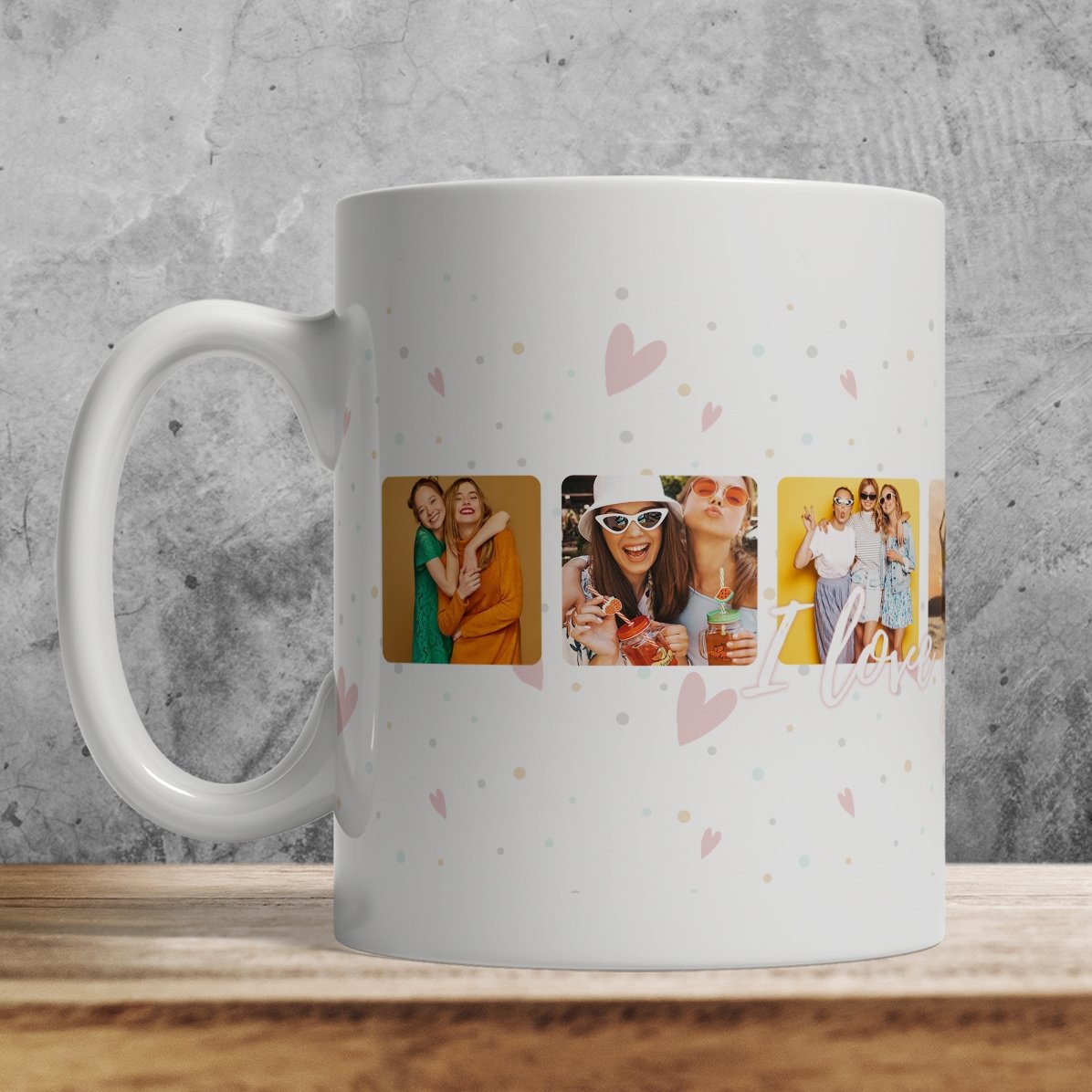 Tazza personalizzata con 6 foto quadrate e la scritta “I love You” - Celebrate love