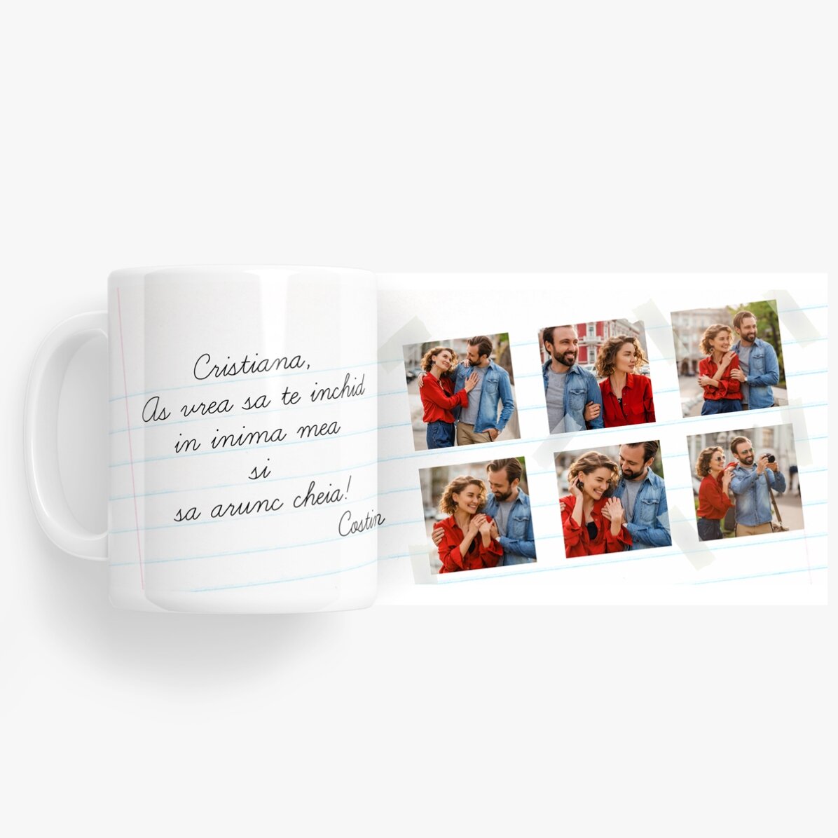 Tazza personalizzata con 6 foto e testo classico