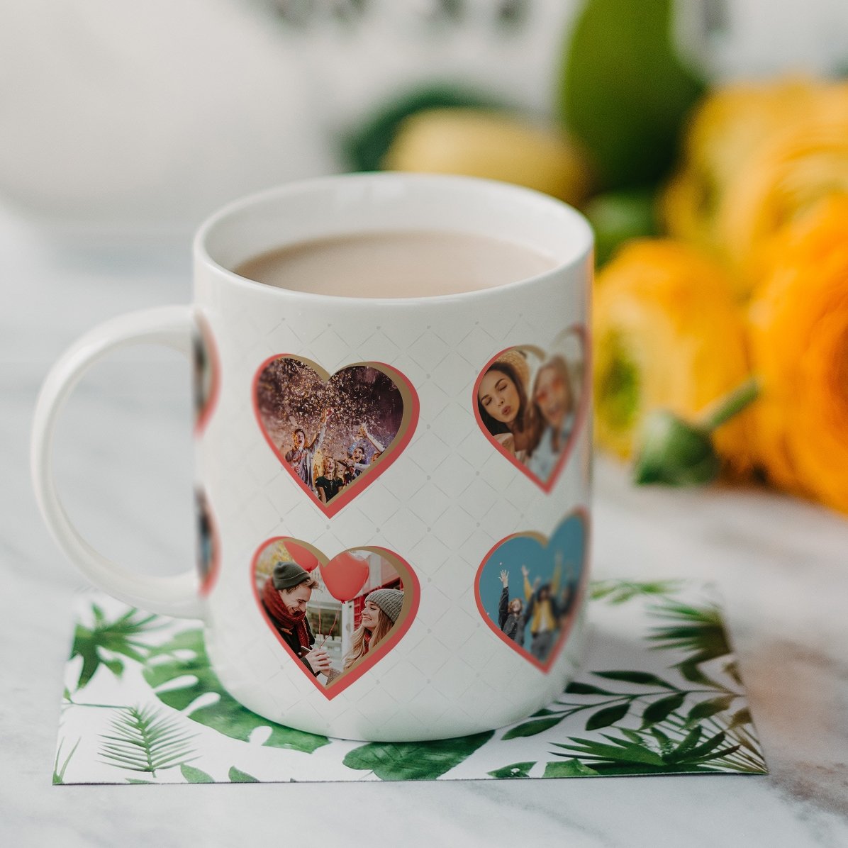 Tazza personalizzata con 8 foto a forma di cuore