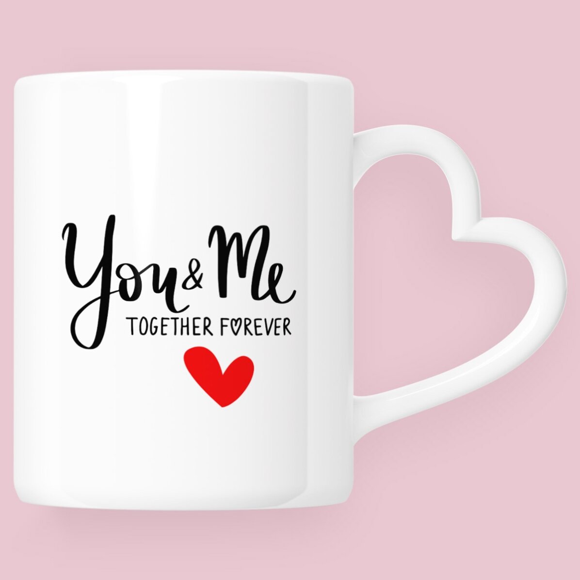Tazza personalizzata con foto e testo - You&Me - modello con manico a forma di cuore