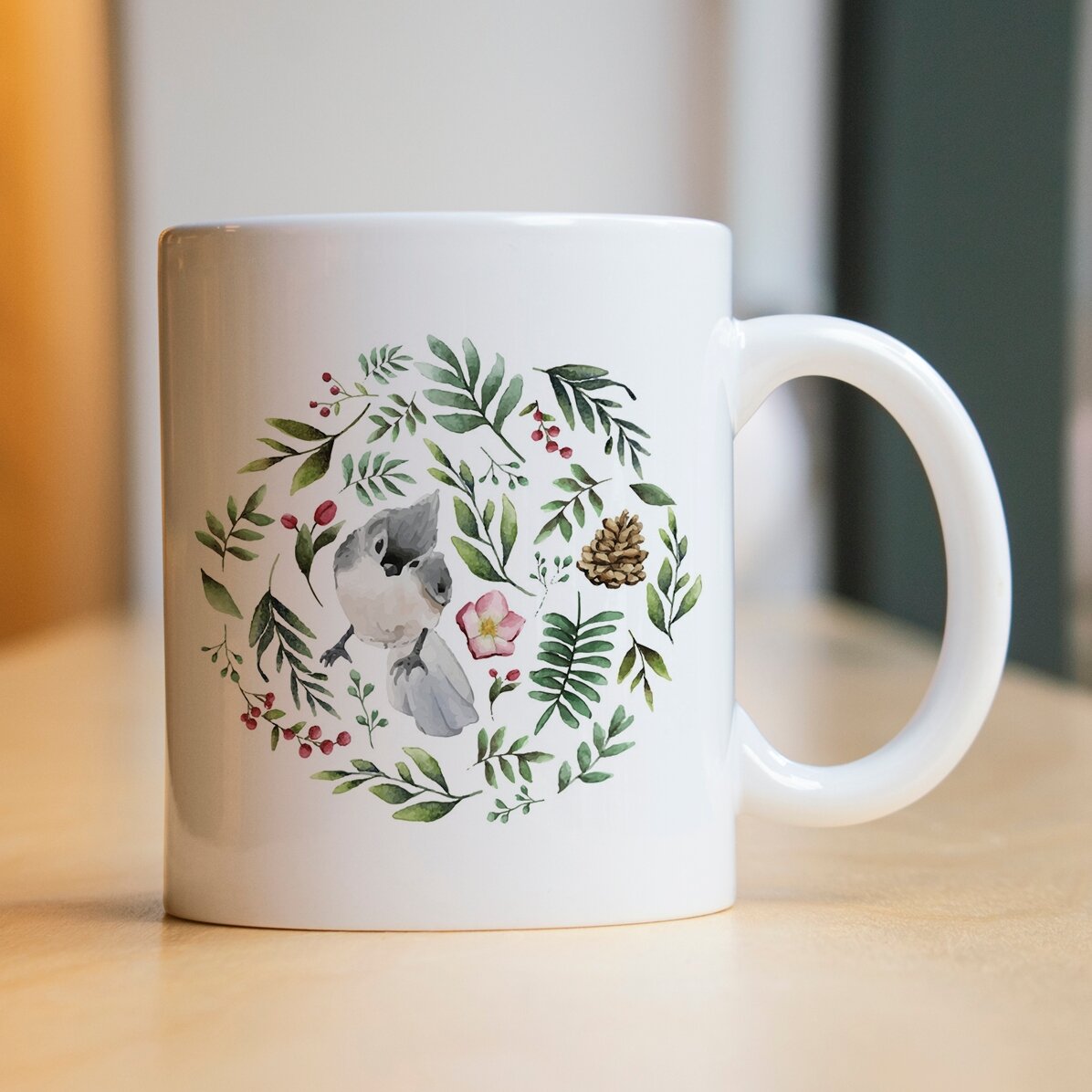 Tazza personalizzata con uccellino per lei - modello natalizio