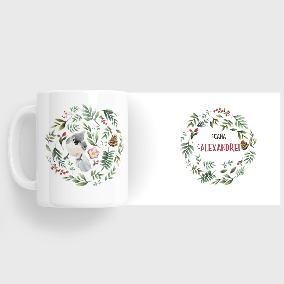 Tazza personalizzata con uccellino per lei - modello natalizio