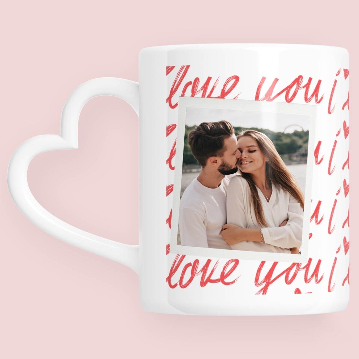 Tazza personalizzata con foto e testo - Ti amo! - modello con manico a forma di cuore