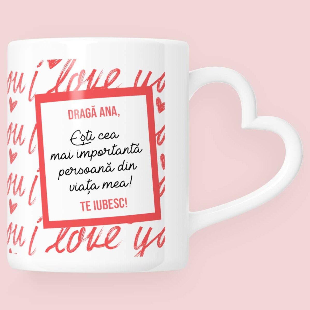 Tazza personalizzata con foto e testo - Ti amo! - modello con manico a forma di cuore