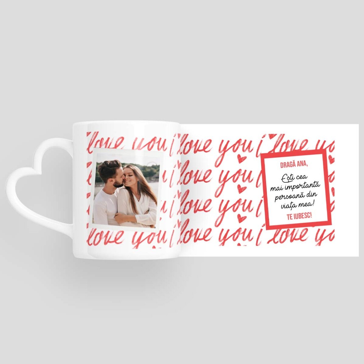 Tazza personalizzata con foto e testo - Ti amo! - modello con manico a forma di cuore