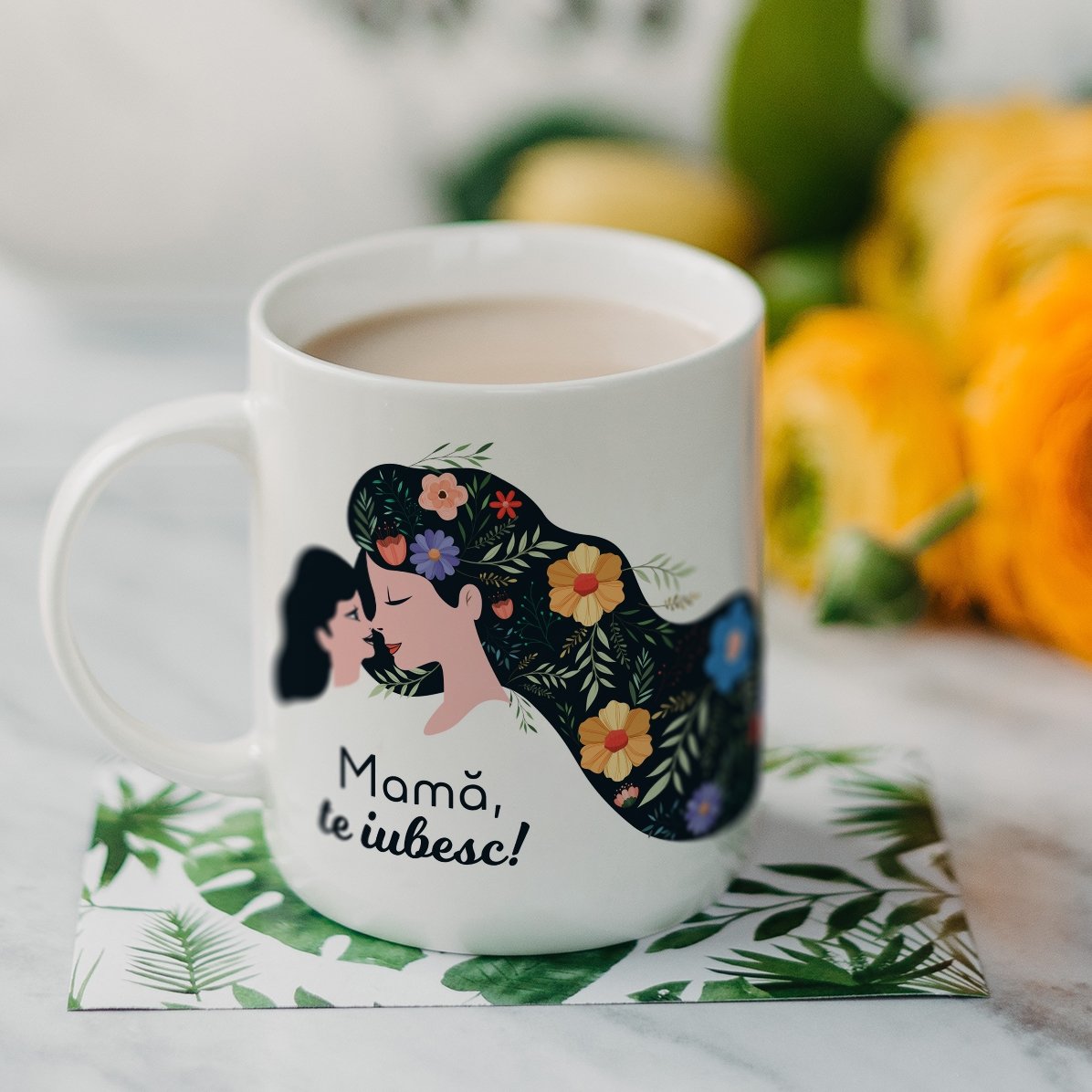 Tazza personalizzata con la scritta: "Mamma, ti voglio bene!"