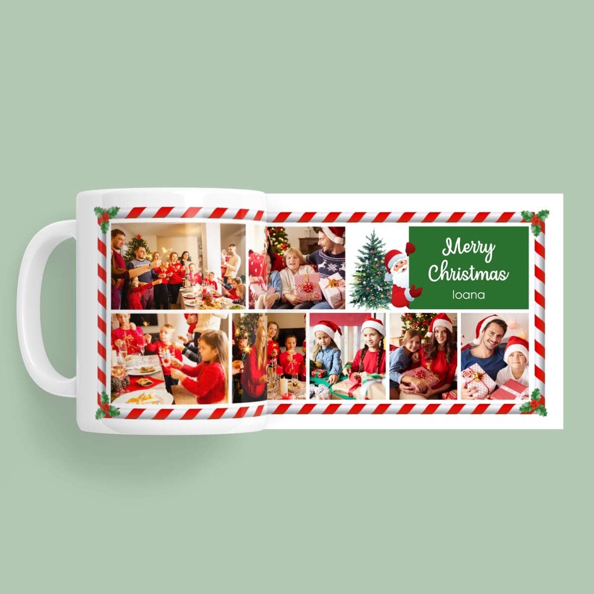 Tazza personalizzata con testo e 7 foto - Babbo Natale