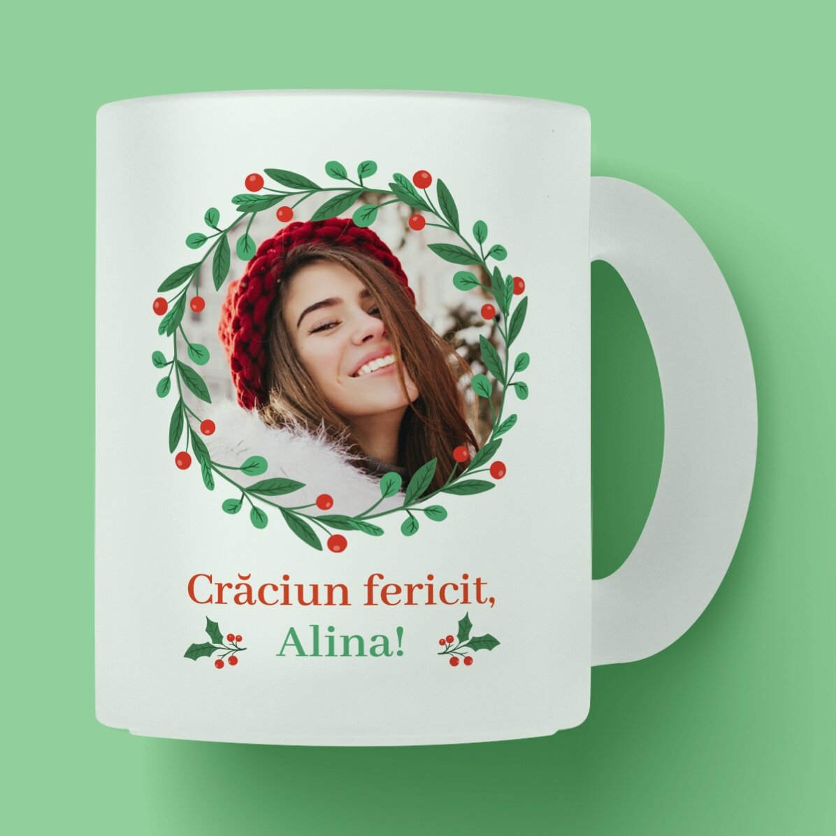 Tazza in vetro opaco personalizzata con testo e foto - Buon Natale!