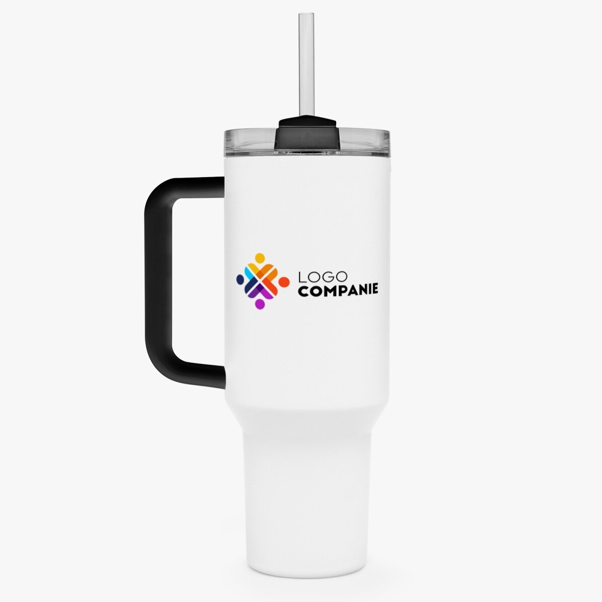 Tazza termica con manico e cannuccia personalizzata con logo e nome