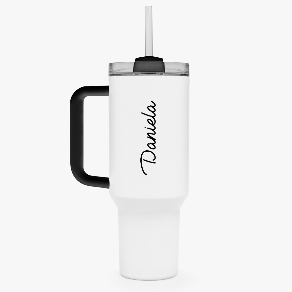 Tazza termica con manico e cannuccia personalizzata con nome