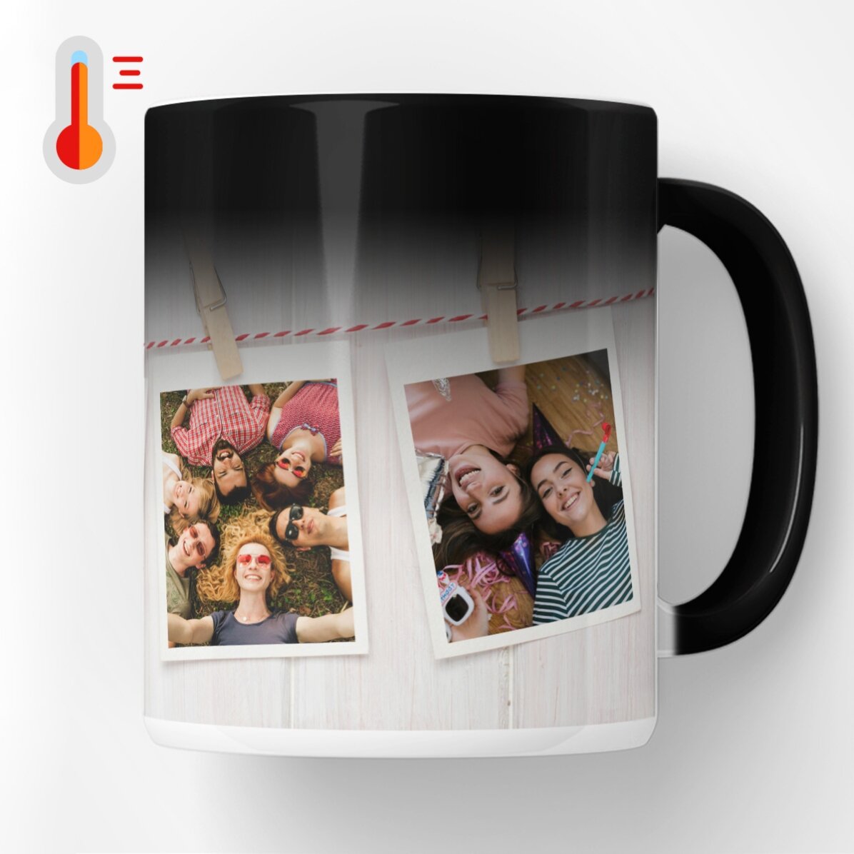 Personalised heat-sensitive mug with 3 Polaroid-style photos