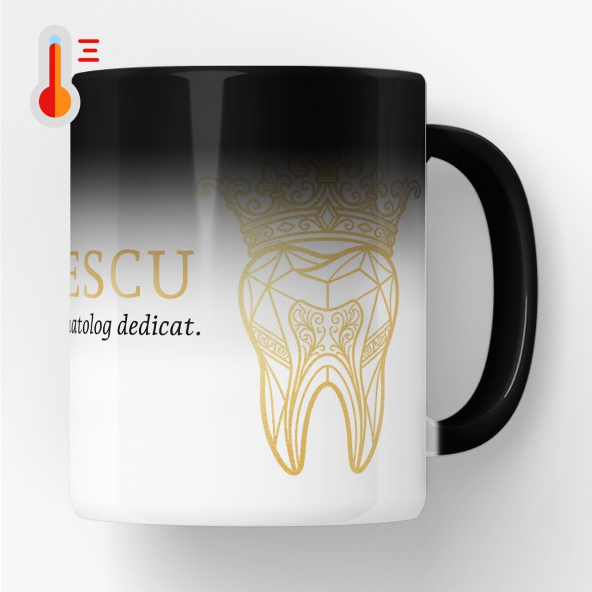 Personalised heat-sensitive mug with text - Golden Dentist