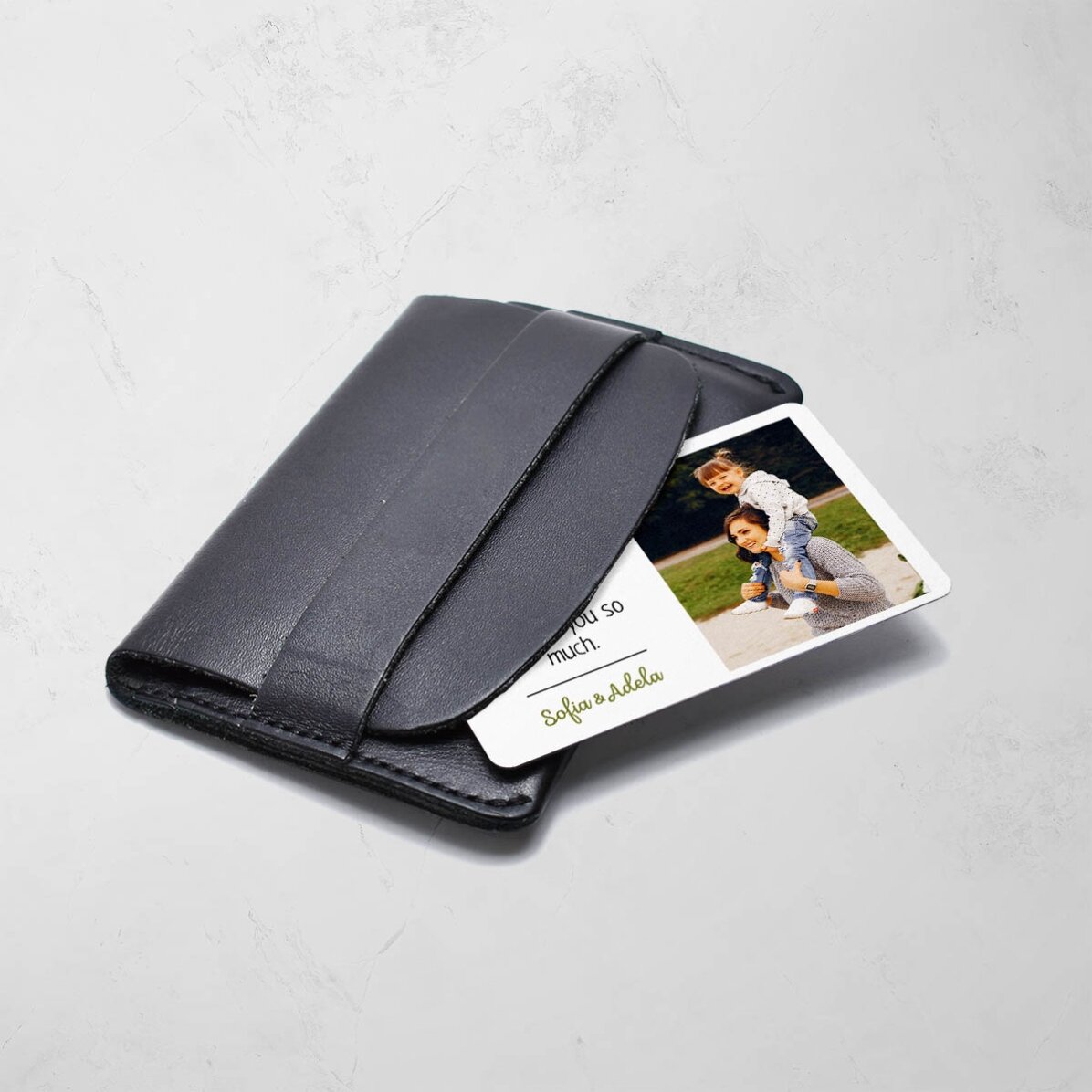 Tessera in alluminio personalizzata fronte-retro con 2 foto e un messaggio