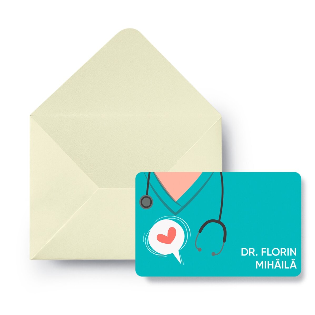 Tessera in alluminio personalizzata su entrambi i lati con messaggio per medico/assistente sanitario