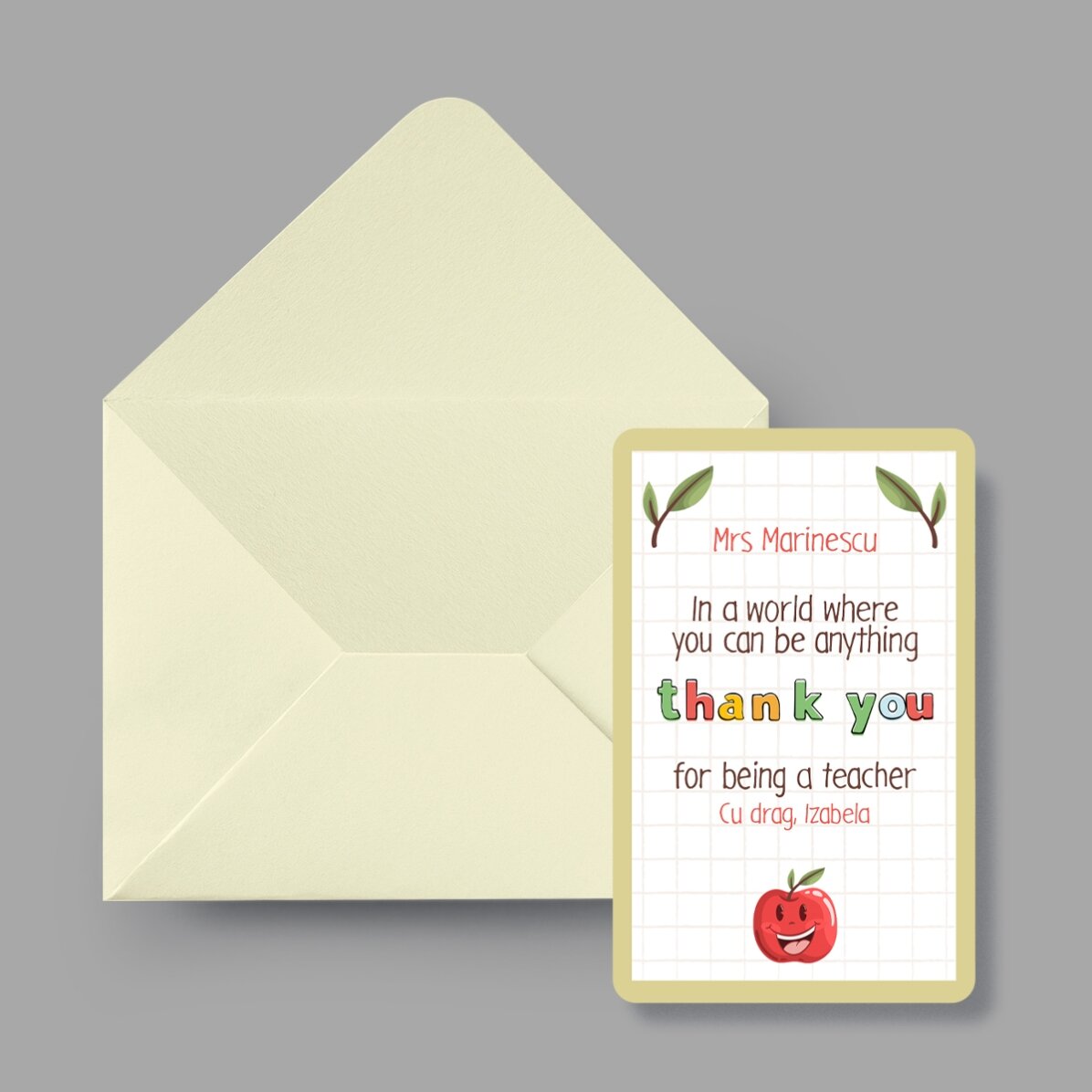 Personalised double-sided aluminium card with message and photo - thank you