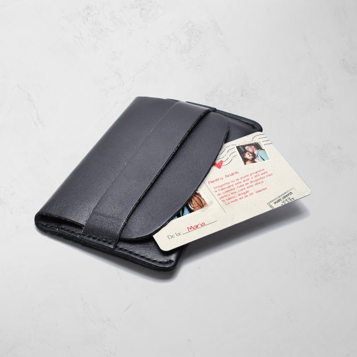 Biglietto in alluminio personalizzato fronte-retro con testo e due foto - Cartolina