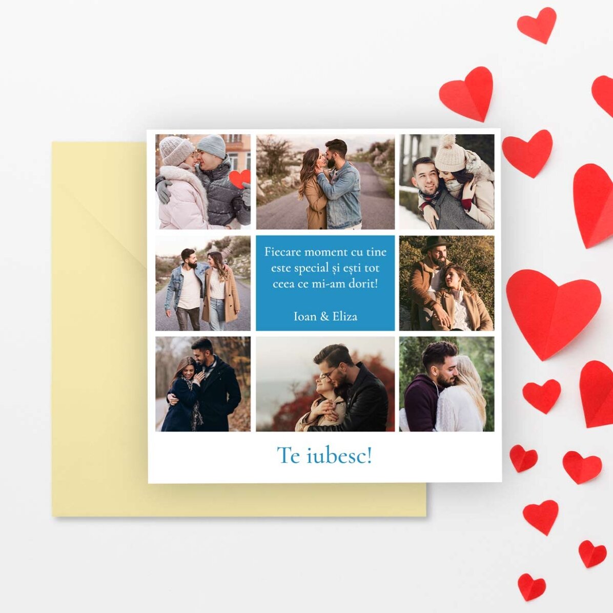 Personalised square card with 8 photos and message - Love
