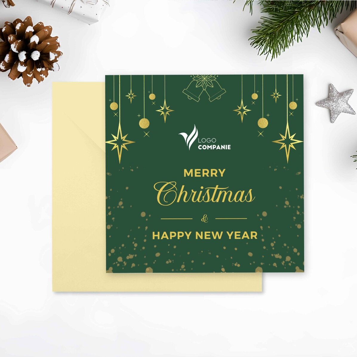 Personalised square card with logo and message - Merry Christmas