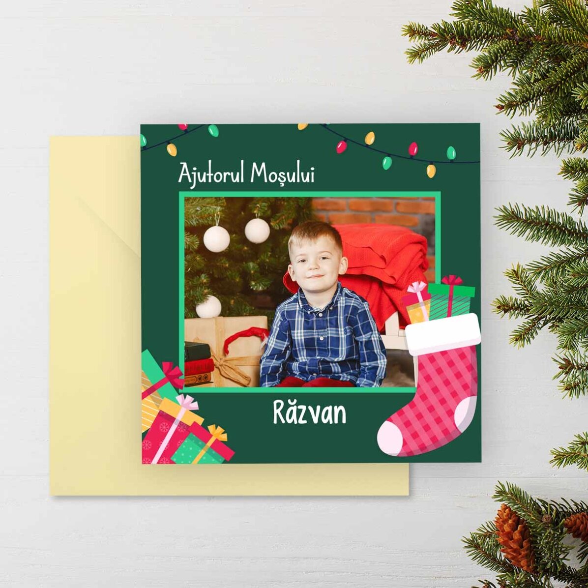 Biglietto quadrato personalizzato con messaggio e foto - Messaggio da Babbo Natale
